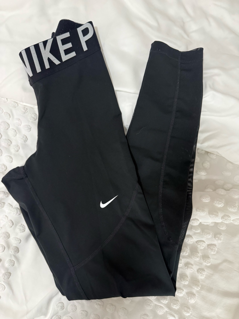Nike Performance Leggings with White Swoosh and Mesh